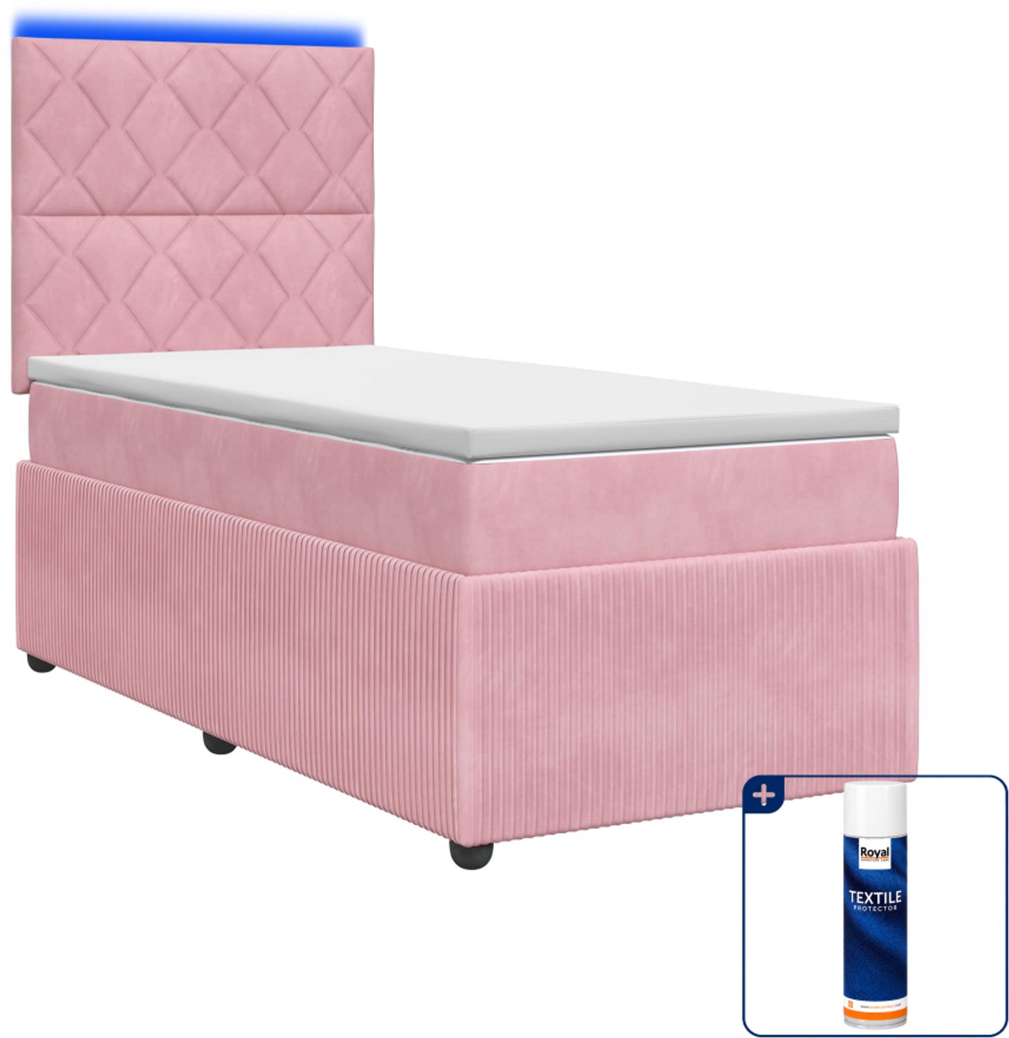 vidaXL LED boxspring met matras - 100 x 200 cm - roze - Inclusief textielbeschermer 500 ml