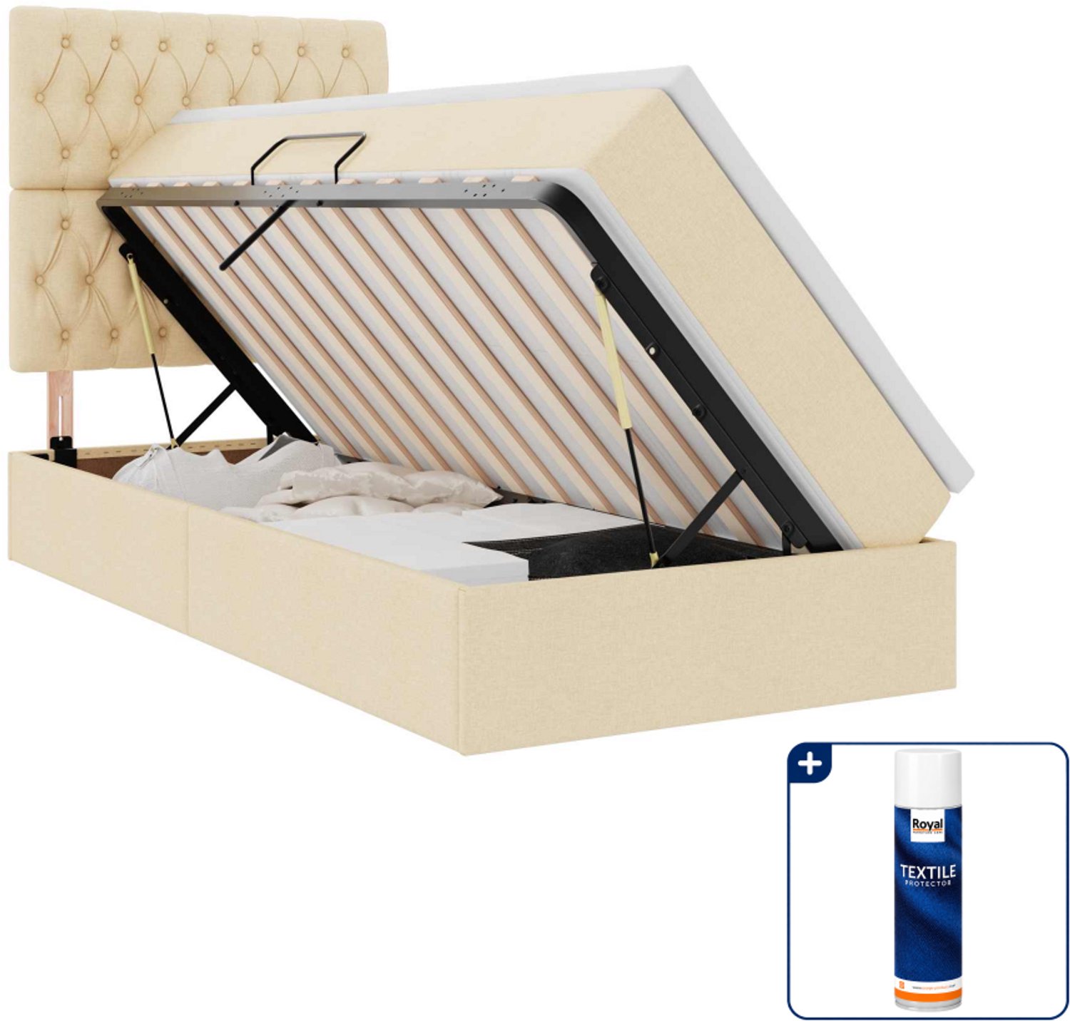 vidaXL opbergbed met matras - 100 x 200 cm - kunstleer - crème - Inclusief textielbeschermer 500 ml Grijs