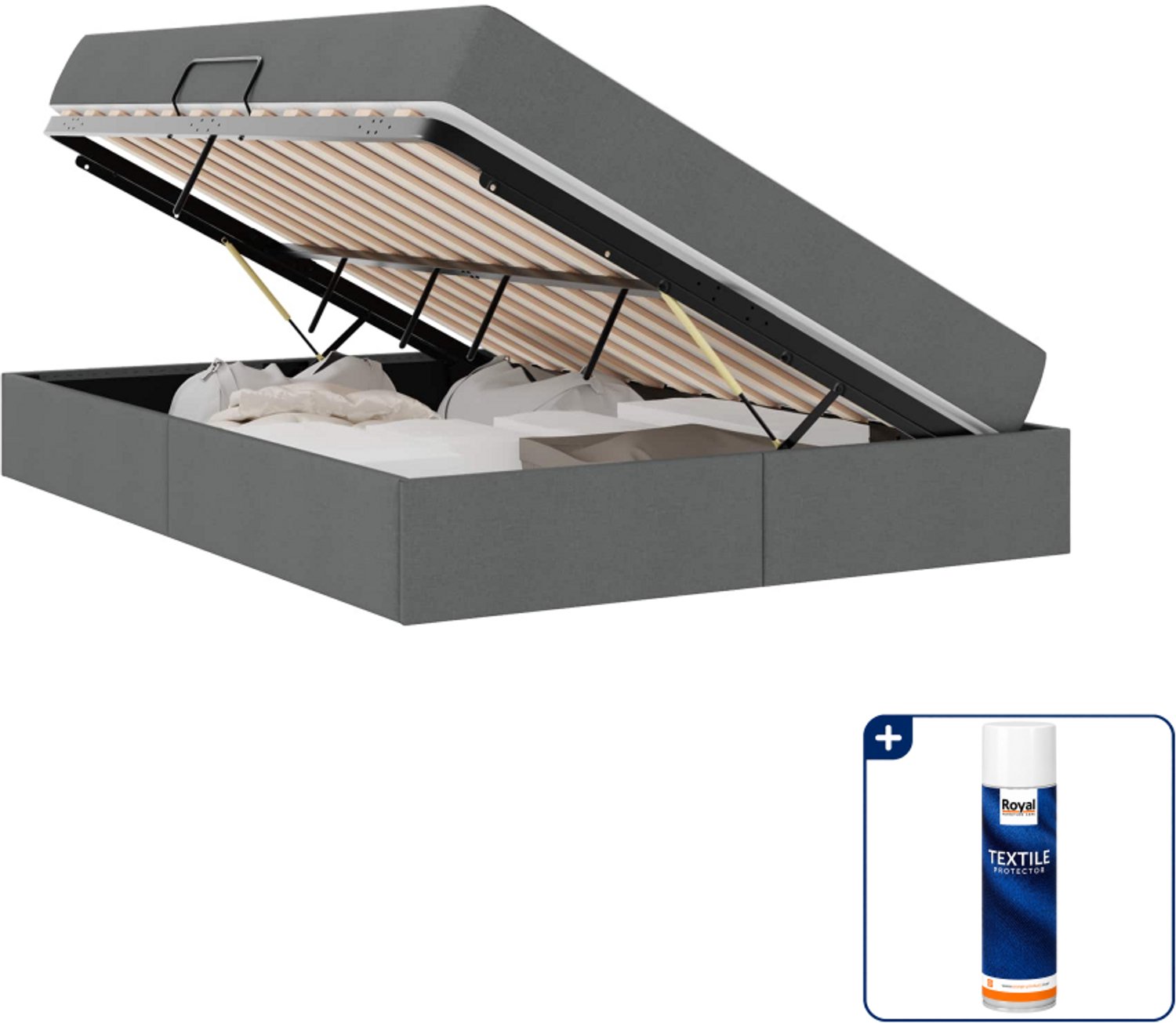 vidaXL Opbergbed met matras - Small double - 140 x 200 cm - donkergrijs - Inclusief textielbeschermer 500 ml Wit