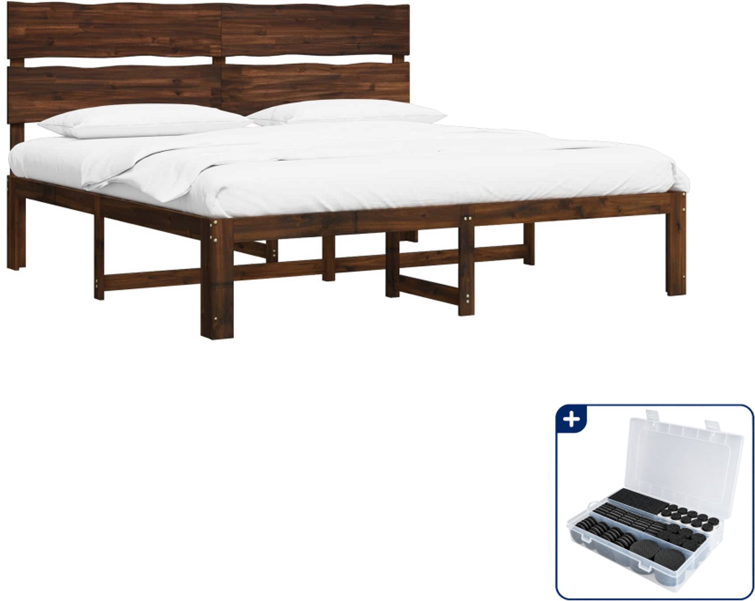 vidaXL ROSTOCK bedframe - 200 x 200 cm - massief acaciahout - donkerbruin - Inclusief antikrasvilt 177-delig