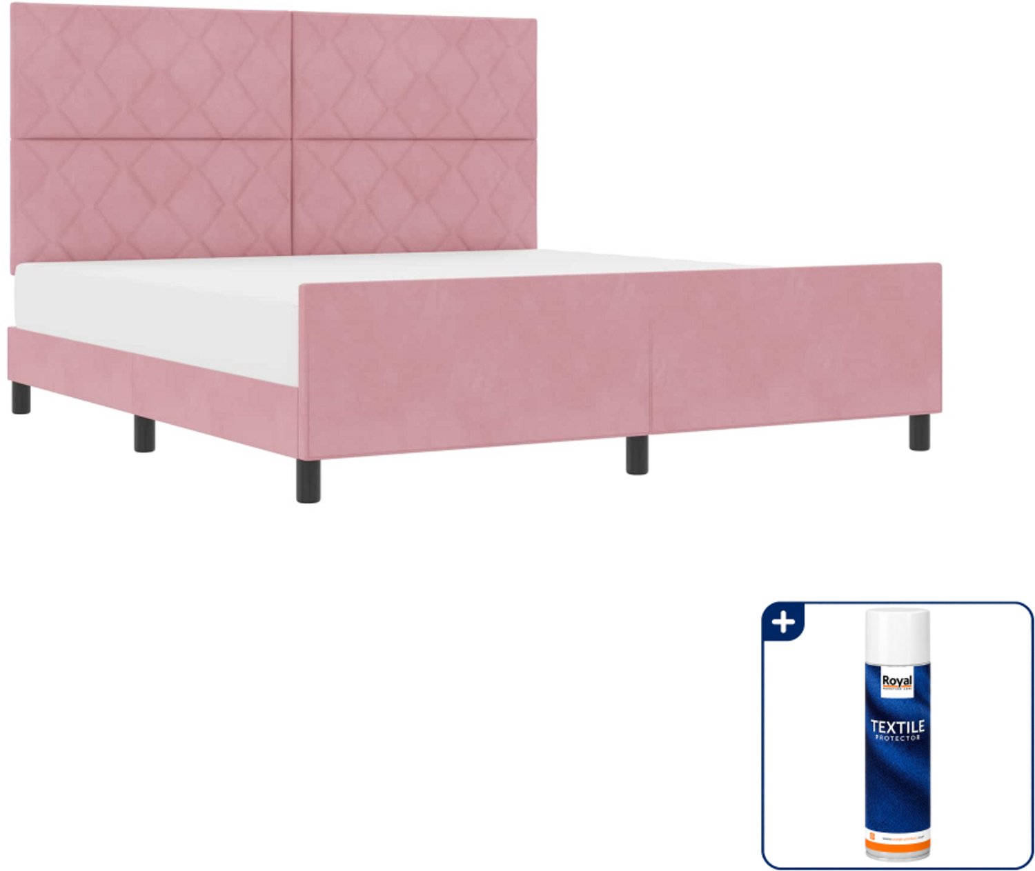 vidaXL Kingsize boxspringbed - 180 x 200 cm - fluweel - roze - Inclusief textielbeschermer 500 ml Zwart