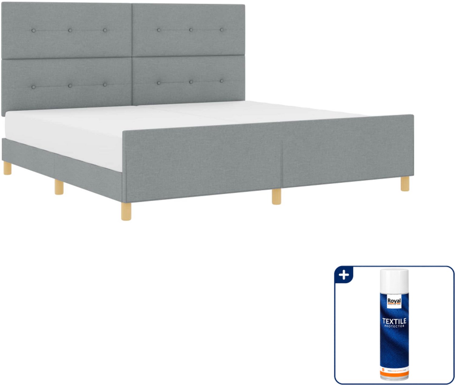 vidaXL Bedframe - 200 x 200 cm - stof - lichtgrijs - Inclusief textielbeschermer 500 ml Wit