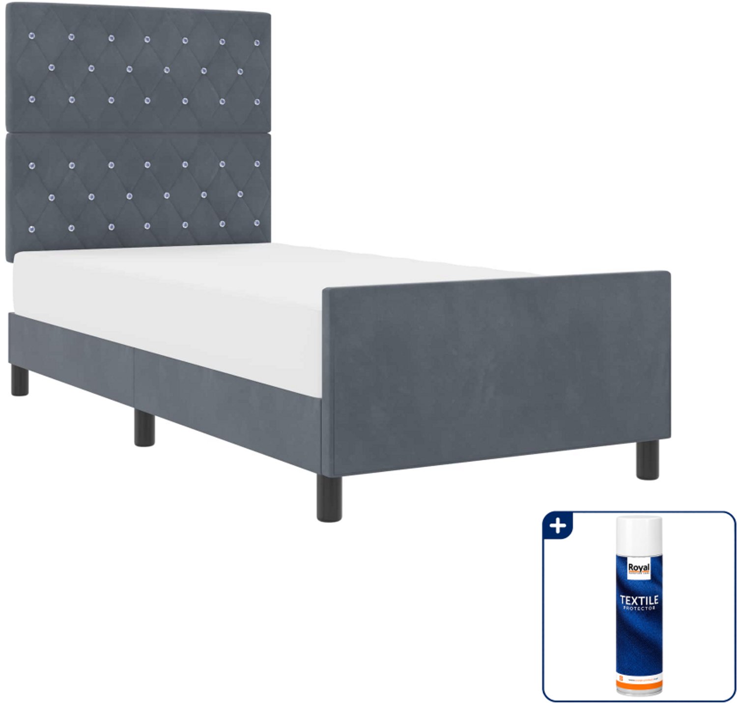 vidaXL Boxspringbed - 90 x 200 cm - fluweel - donkergrijs - Inclusief textielbeschermer 500 ml Groen