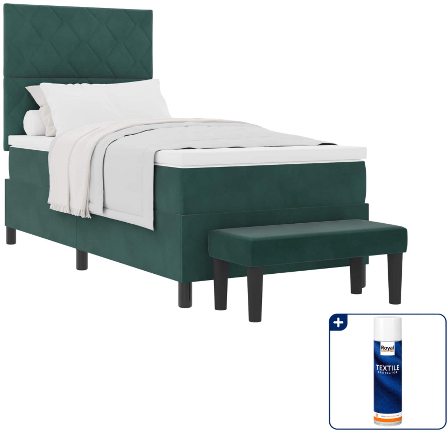 vidaXL Boxspring bed - 100 x 200 cm - fluweel - donkergroen - Inclusief textielbeschermer 500 ml
