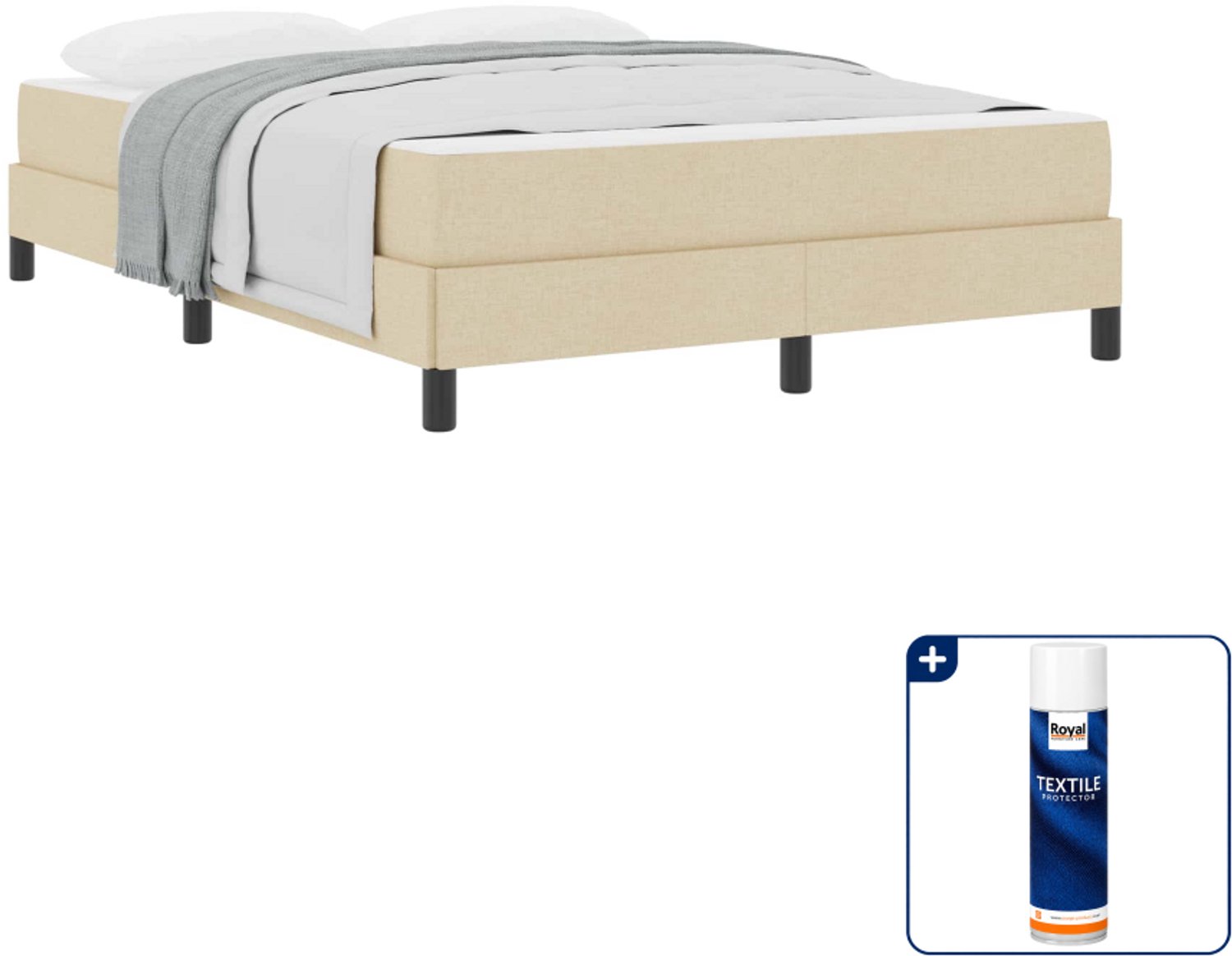 vidaXL boxspringbed Queensize - 160 x 200 cm - crème - Inclusief textielbeschermer 500 ml