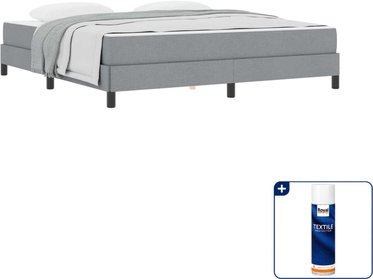 vidaXL Boxspringbed - Kingsize - 180 x 200 cm - lichtgrijs - Inclusief textielbeschermer 500 ml