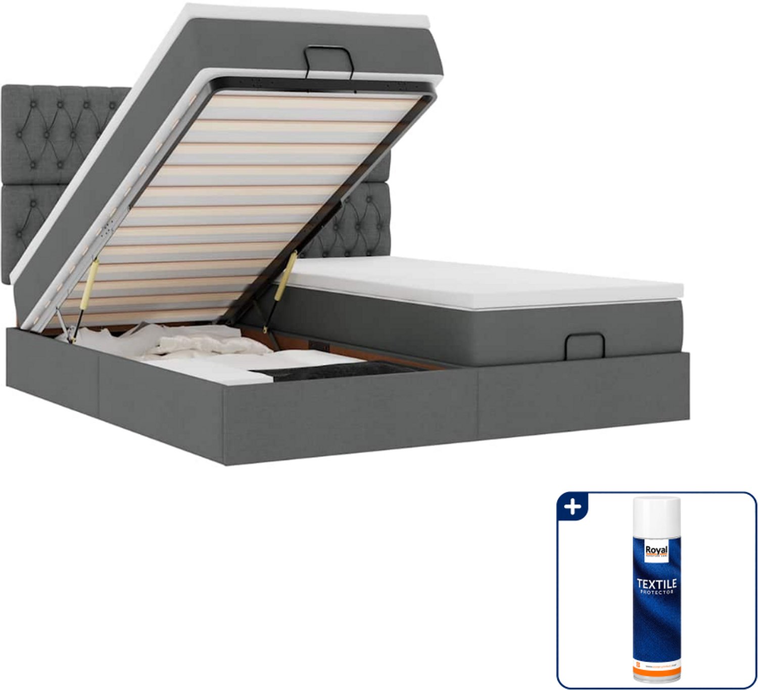 vidaXL ottoman bed - 200 x 200 cm - stof - donkergrijs - Inclusief textielbeschermer 500 ml