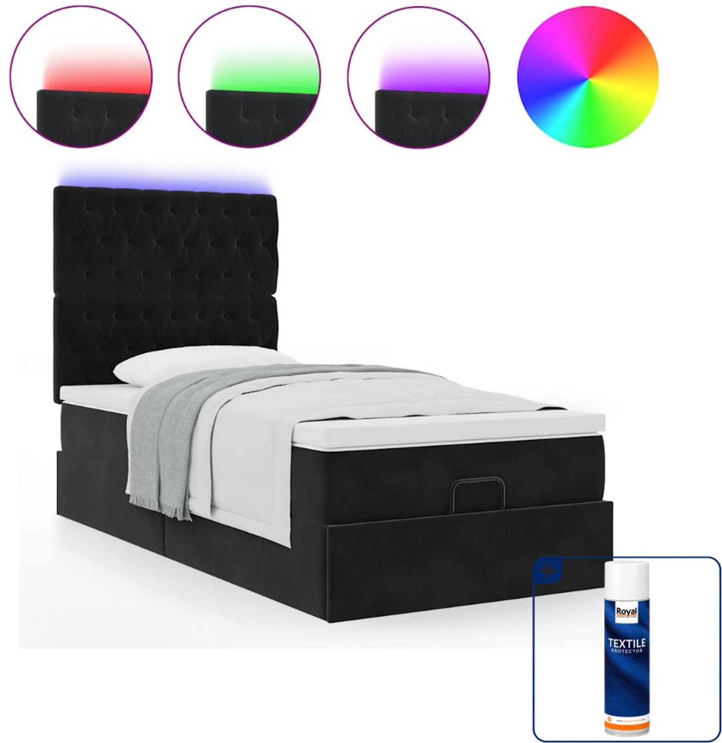 vidaXL ottoman bed met matras - 100 x 200 cm - fluweel - zwart - Inclusief textielbeschermer 500 ml