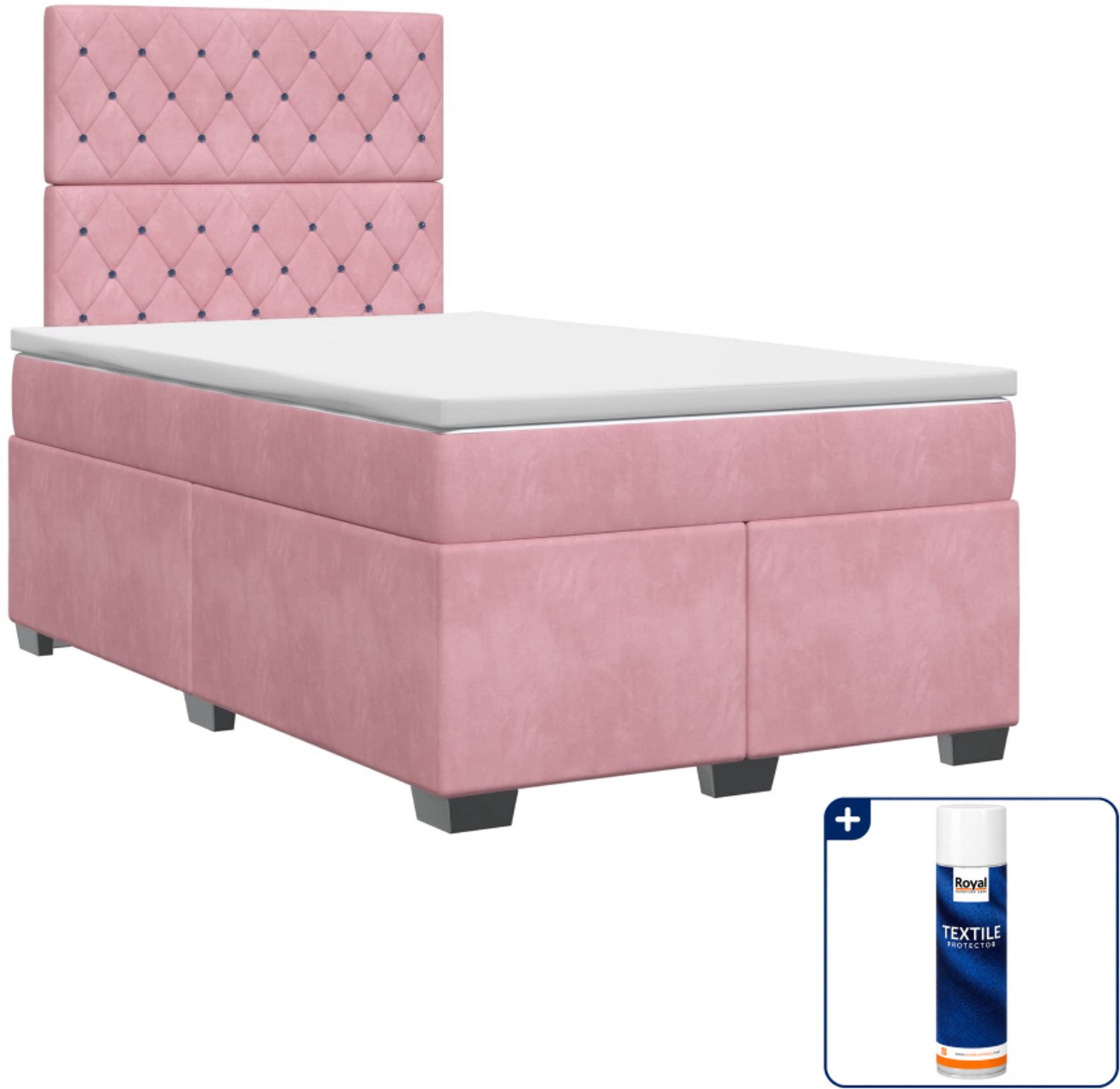 vidaXL boxspringbed met matras - 120 x 200 cm - fluweel - roze - Inclusief textielbeschermer 500 ml