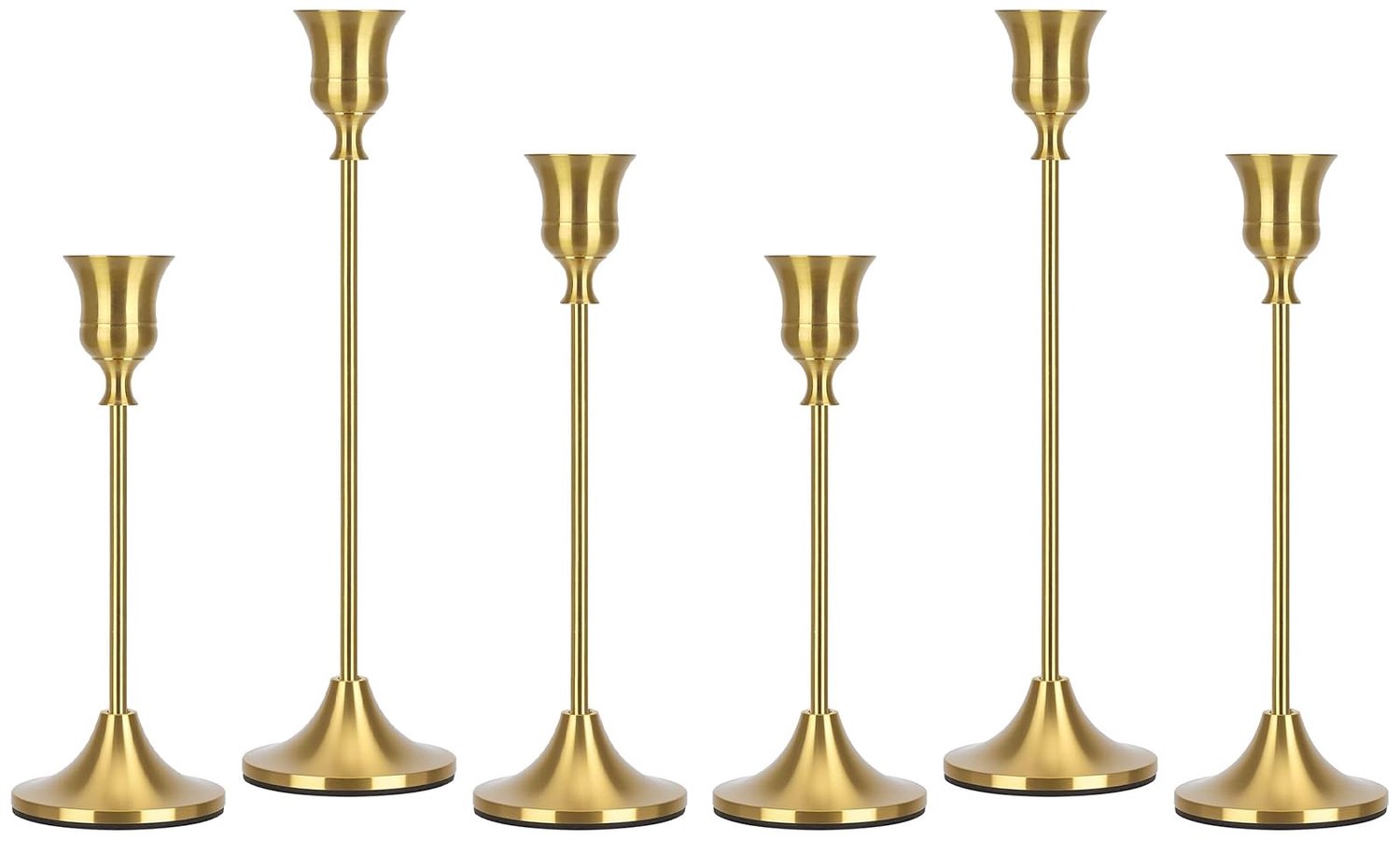 Famanu Set van 6 gouden metalen kandelaars, duurzaam en corrosiebestendig, elegante woondecoratie voor diverse gelegenheden, perfect voor het creëren van een sfeervolle ambiance