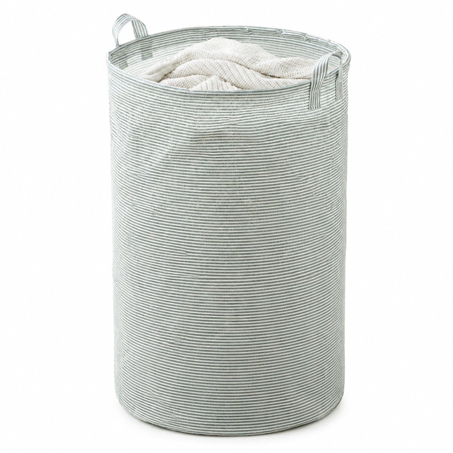 Opvouwbare stoffen wasmand - extra groot - groene strepen - twee handvatten - voor kleding en speelgoed