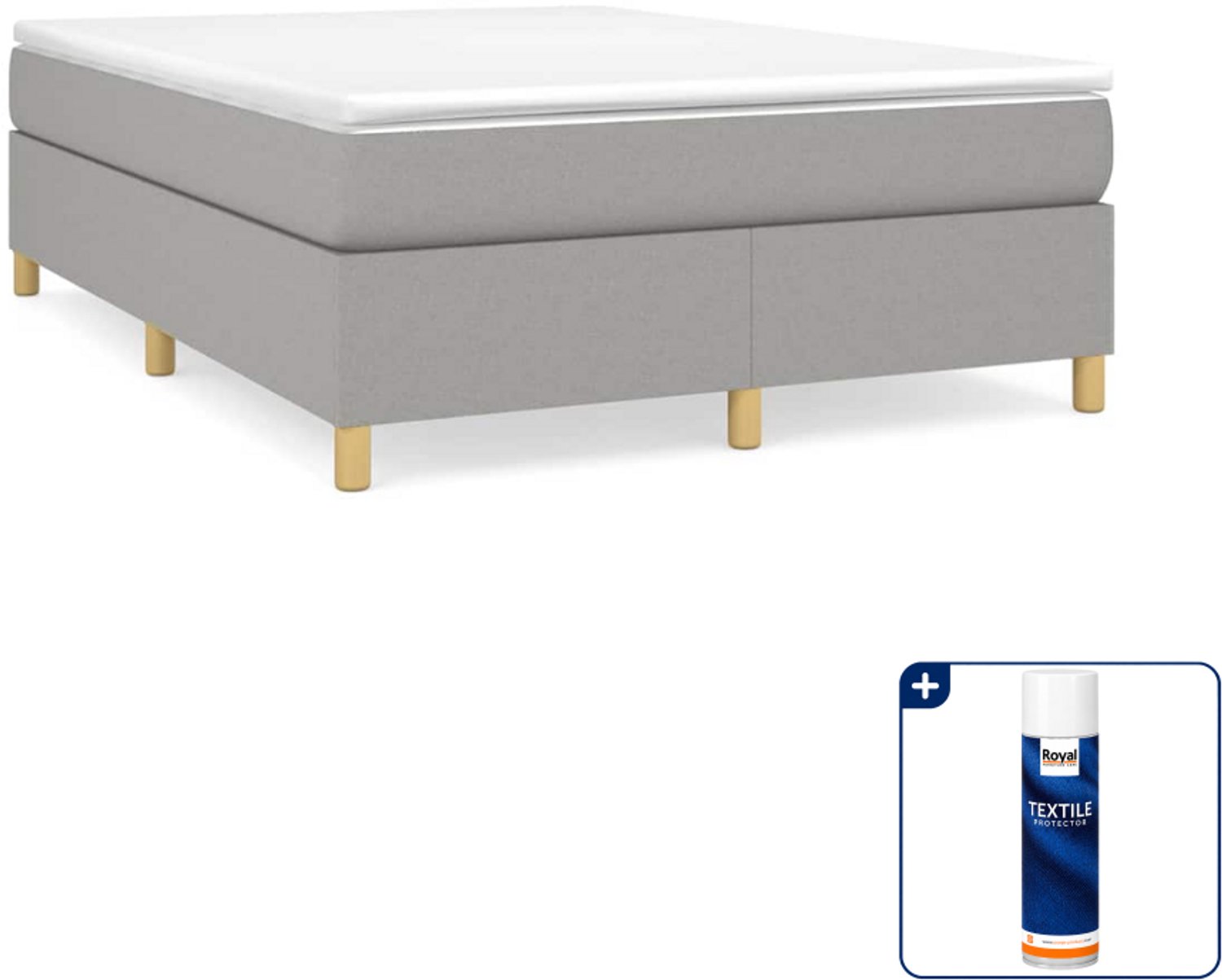 vidaXL boxspring bed - small double - 140 x 200 cm - lichtgrijs - Inclusief textielbeschermer 500 ml Zwart