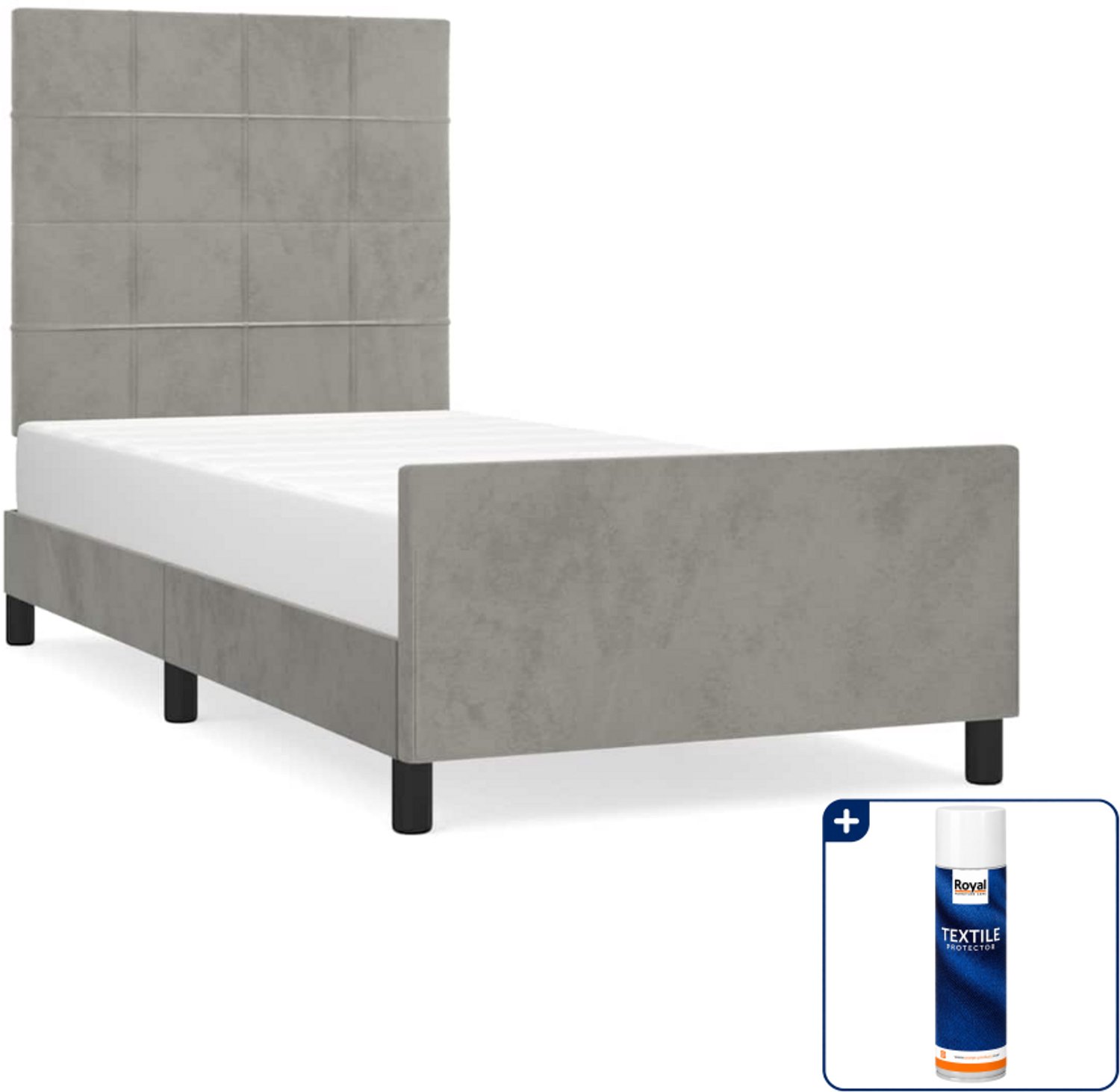vidaXL bedframe - 90 x 200 cm - fluweel - lichtgrijs - Inclusief textielbeschermer 500 ml