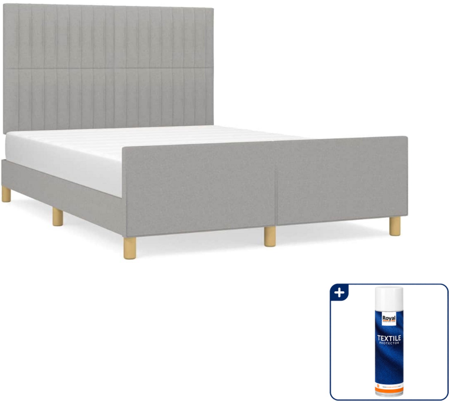 vidaXL bedframe - Small double - 140 x 200 cm - lichtgrijs - Inclusief textielbeschermer 500 ml