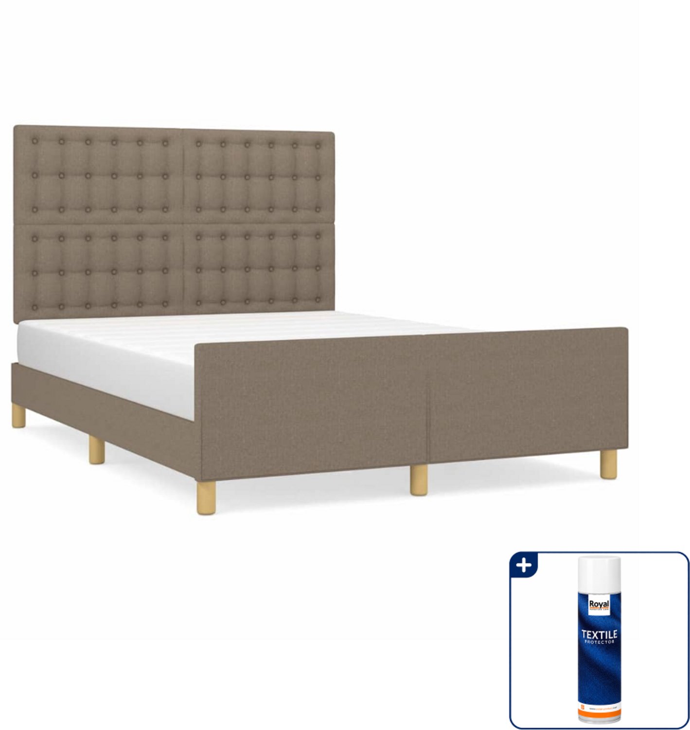 vidaXL Bedframe 140 x 190 cm - stof - taupe - Inclusief textielbeschermer 500 ml