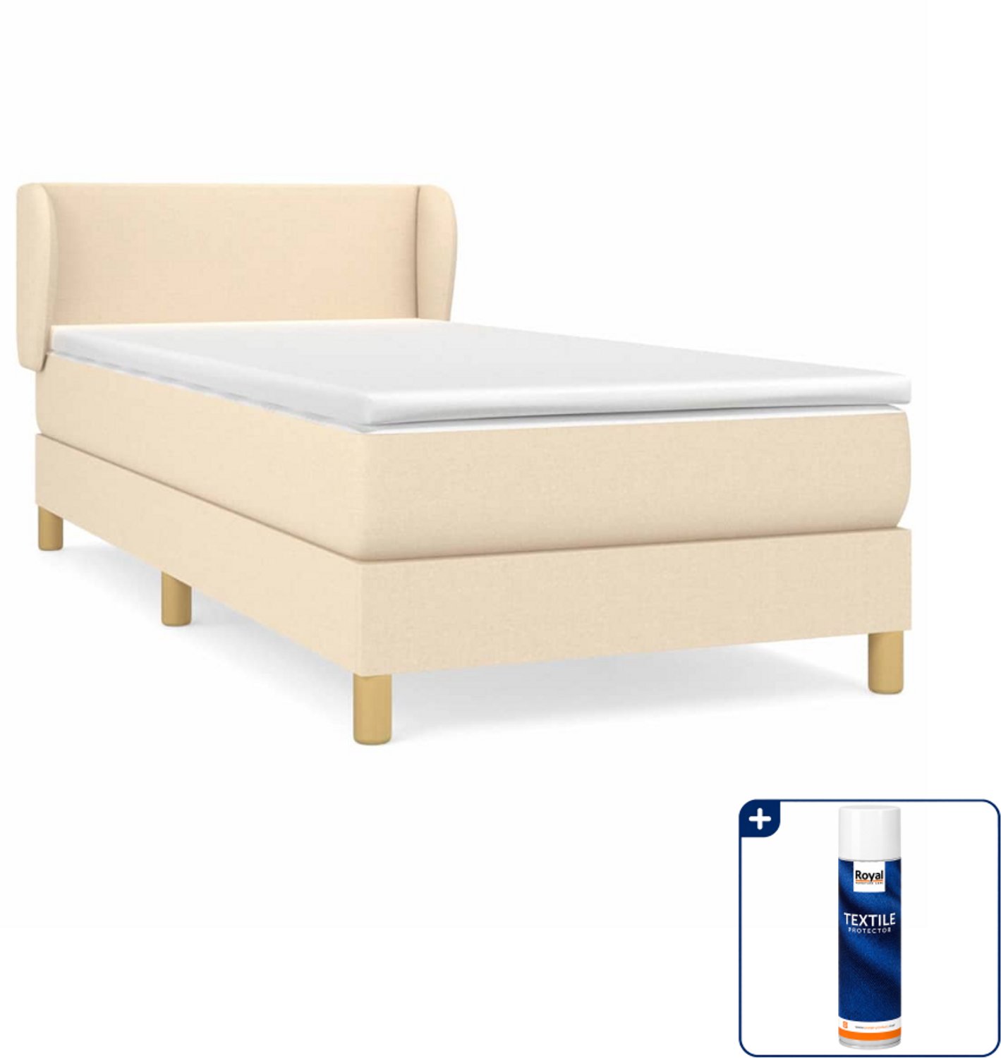 vidaXL boxspring met matras 90 x 190 cm - stof - crèmekleurig - Inclusief textielbeschermer 500 ml