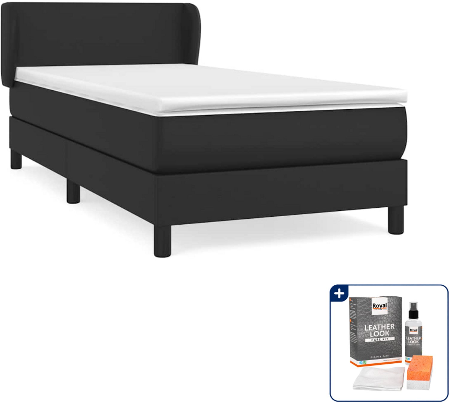 vidaXL boxspring met matras 90 x 190 cm - kunstleer - zwart - Inclusief onderhoudsset voor kunstleer 150 ml