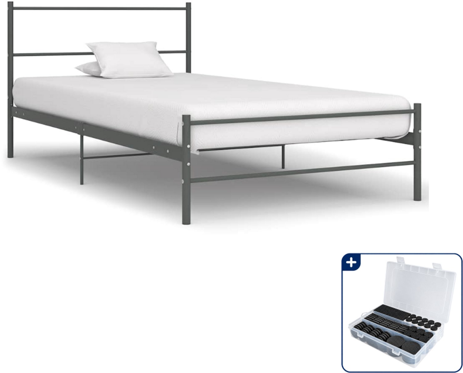 vidaXL bedframe - 90 x 200 cm - metaal - grijs - Inclusief antikrasvilt 177-delig