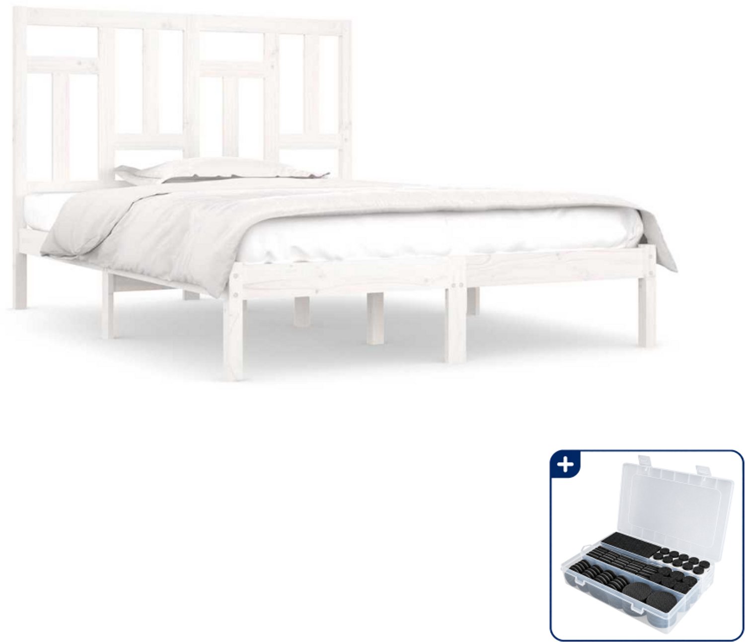 vidaXL bedframe - Small double 140 x 200 cm - massief grenenhout - wit - Inclusief antikrasvilt 177-delig Taupe