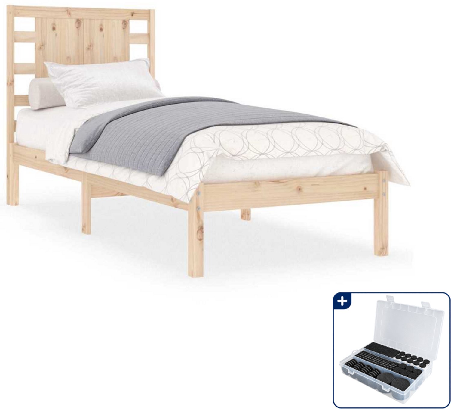 vidaXL bedframe - 90 x 190 cm - massief grenenhout - Inclusief antikrasvilt 177-delig Grijs