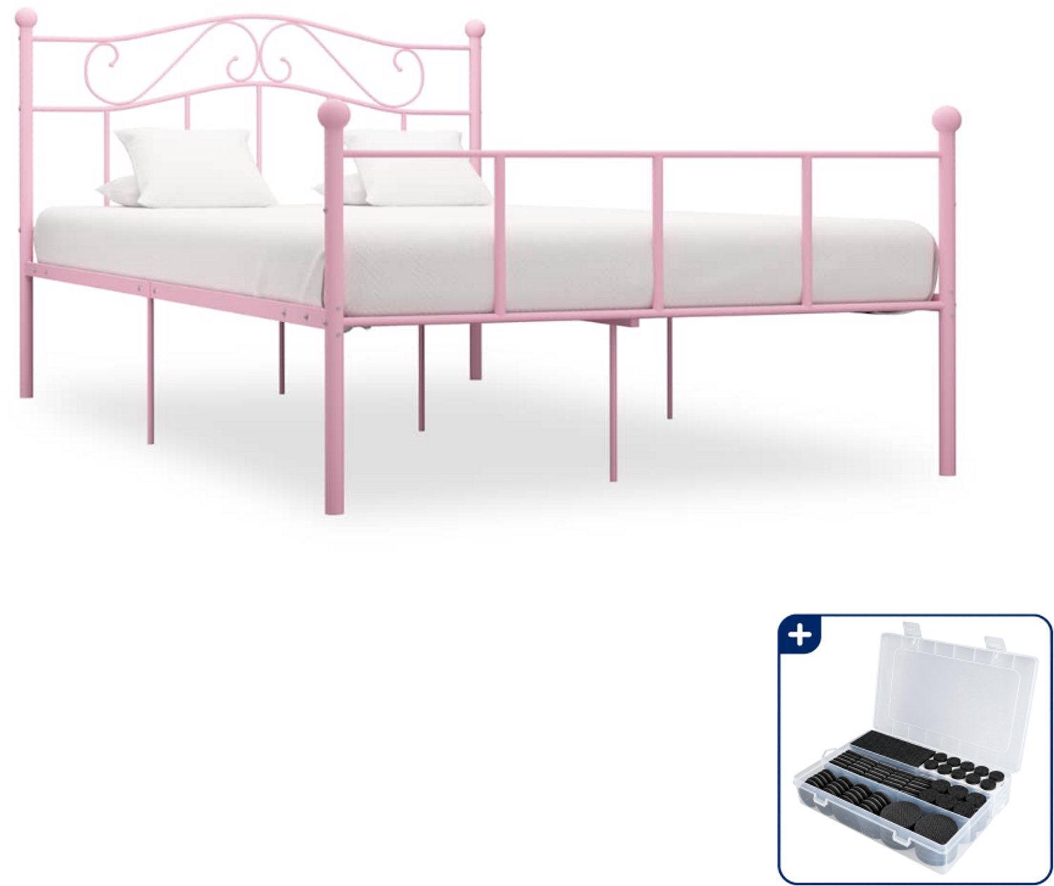 vidaXL bedframe - 120 x 200 cm - metaal - roze - Inclusief antikrasvilt 177-delig