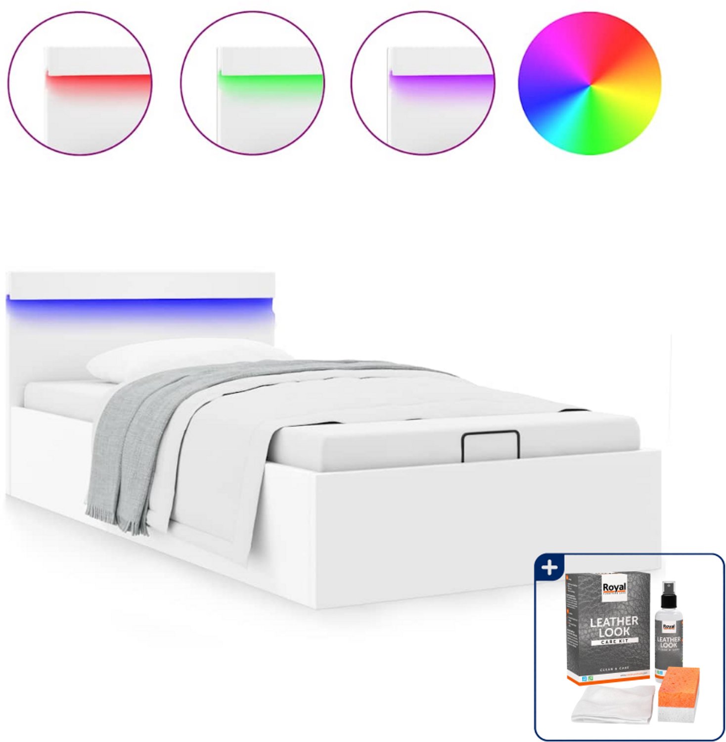 vidaXL bedframe - 90 x 200 cm - kunstleer - wit - Inclusief onderhoudsset voor kunstleer 150 ml Bruin