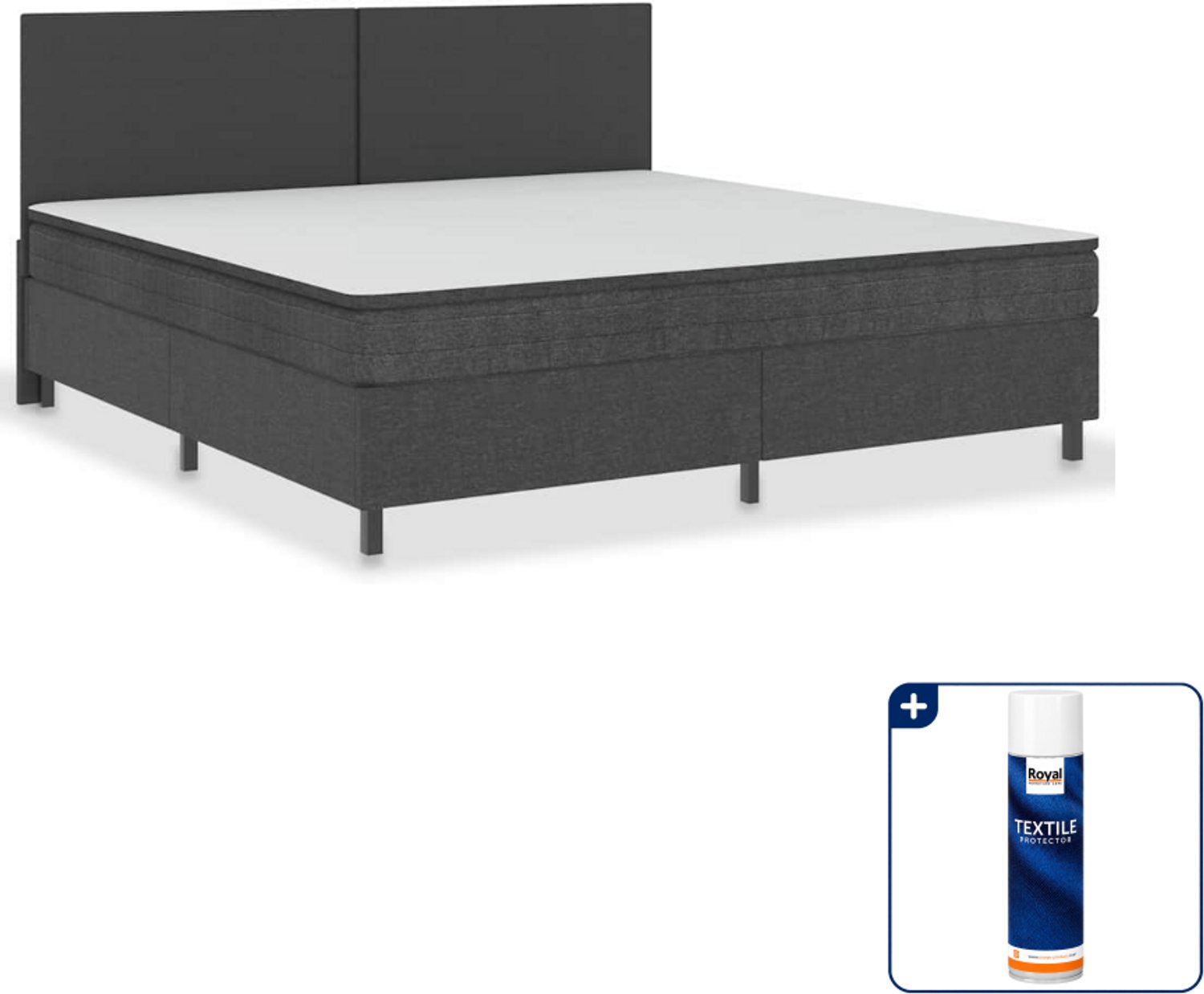 vidaXL boxspring - 200 x 200 cm - donkergrijs - Inclusief textielbeschermer 500 ml