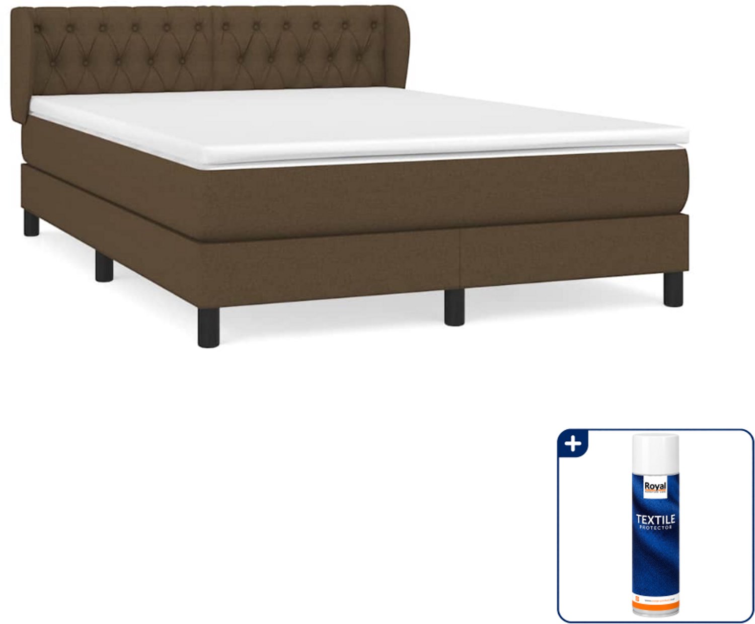 vidaXL boxspring met matras - 140 x 190 cm - donkerbruin - Inclusief textielbeschermer 500 ml