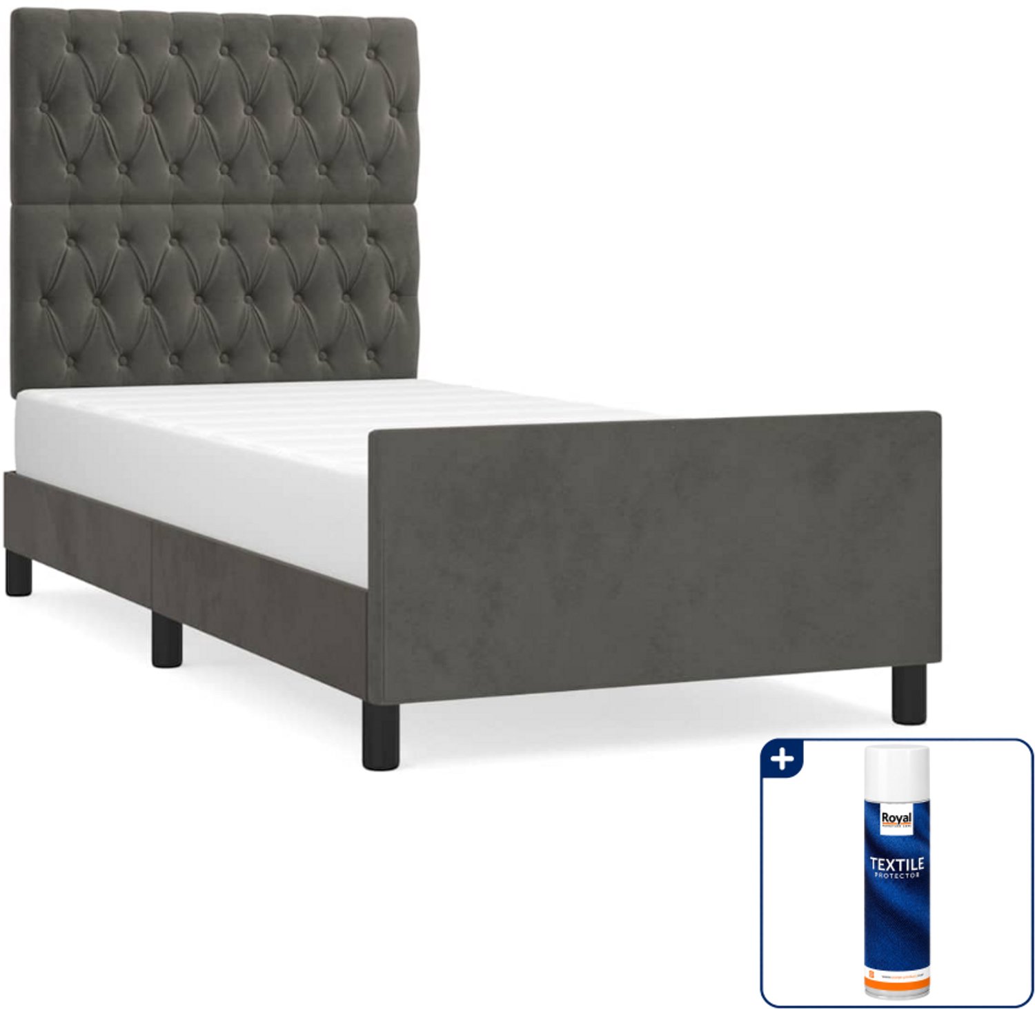 vidaXL bedframe - 90 x 190 cm - fluweel - donkergrijs - Inclusief textielbeschermer 500 ml