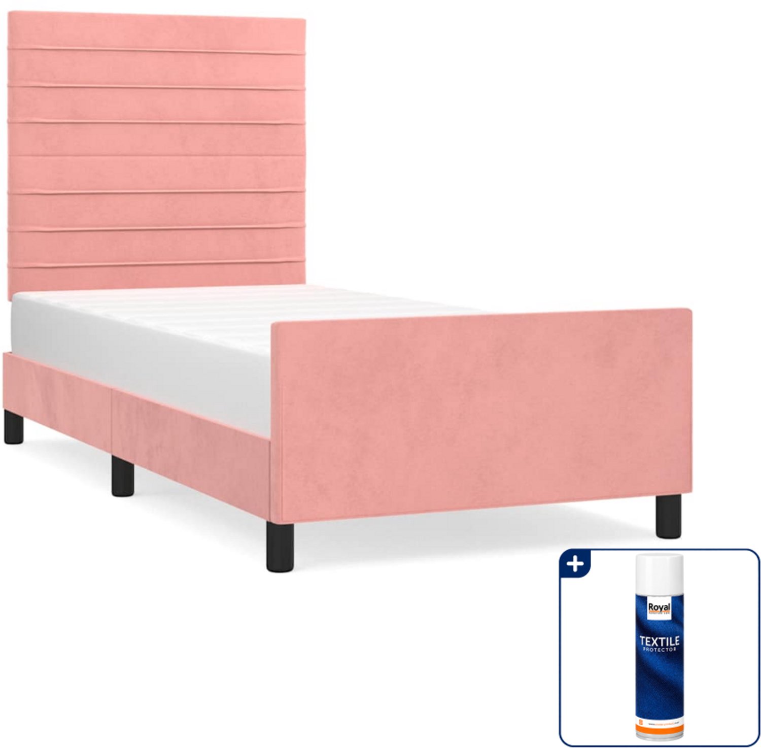 vidaXL bedframe met hoofdeinde - 80 x 200 cm - fluweel - roze - Inclusief textielbeschermer 500 ml
