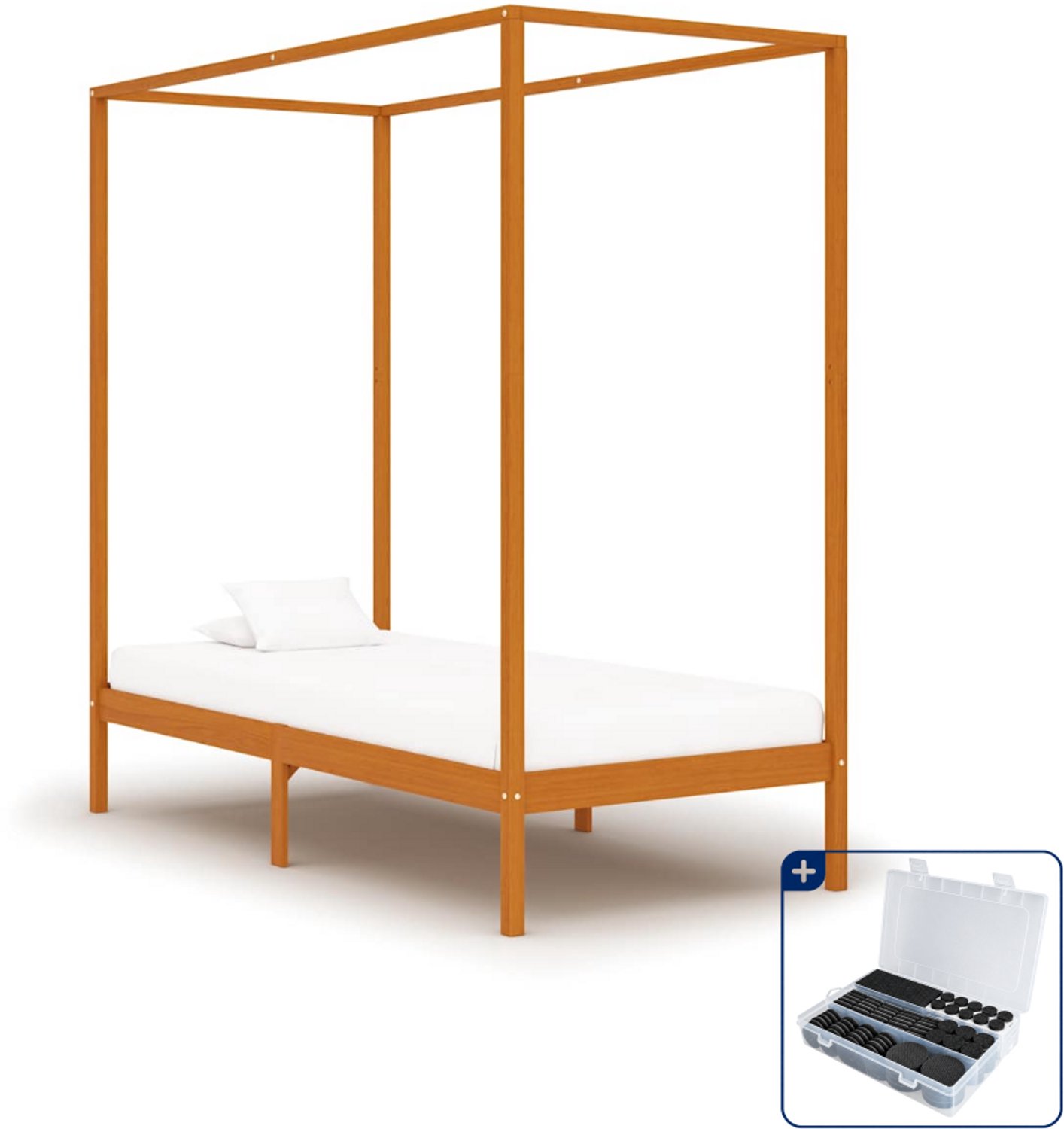 vidaXL hemelbedframe - 100 x 200 cm - massief grenenhout - honingbruin - Inclusief antikrasvilt 177-delig