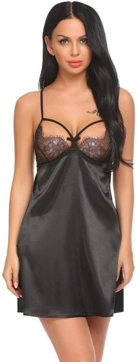 Baby Dolls Women'S Erotic Sleepwear Women Night Dress Sleepwear Satin Lace Patchwork Sexy Strap Chemise Summer G-String Women Sexy Lingerie