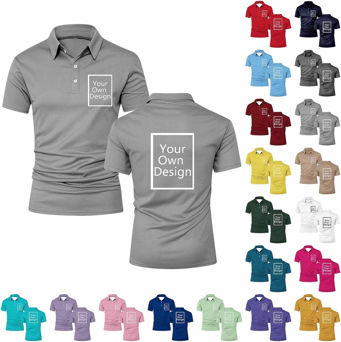 Personalisierte Poloshirt Herren Damen - Polo Shirts Bedrucken Lassen mit Logo/Foto/Text, Tshirt Selbst Gestalten T-Shirt ideal für Uniformen, Firmenevents, Teamausflüge Geschenke Personalisiert S-5XL