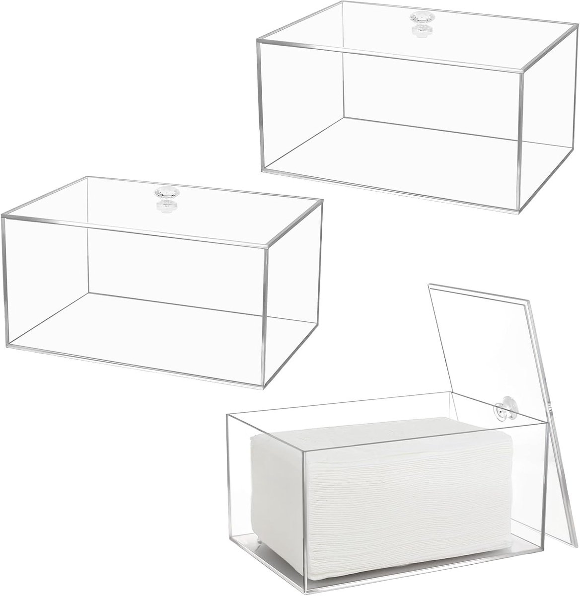 3 container voor droge bladeren, transparante container voor wasdoeken, wasmachine-organizer van acryl met deksel, opbergdoos en organizer (18,5 x 12,8 x 9,5 cm)