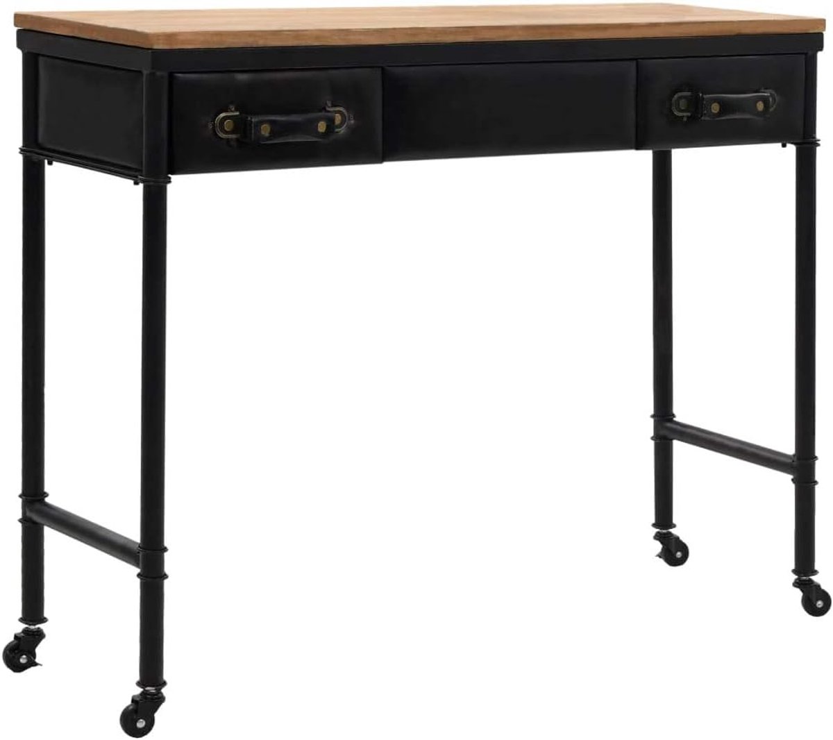 Yorten Consoletafel retro bijzettafel MDF en dennenhout tafel dressoir met 2 laden en 4 wielen 100 x 33,5 x 80 cm (L x B x H) meerkleurig