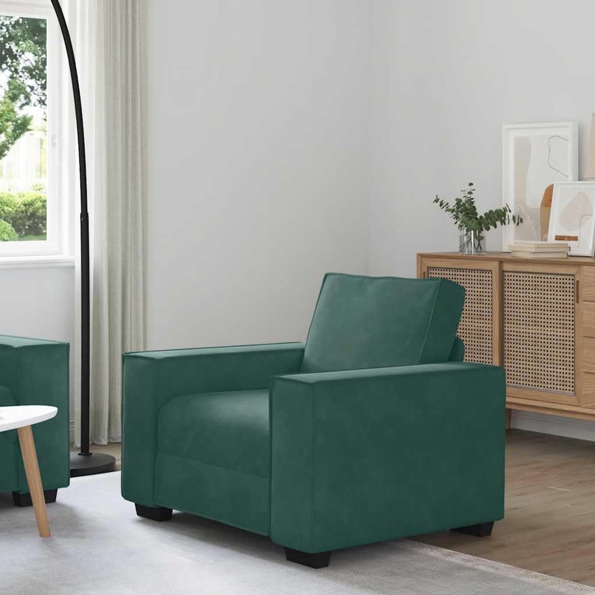 Donkergroen 60 cm fluwelen sofa gezellig met houten metalen frame brede armleuningen en zachte bekleding voor woonkamer kantoor ontspanning lezen televisie kijken