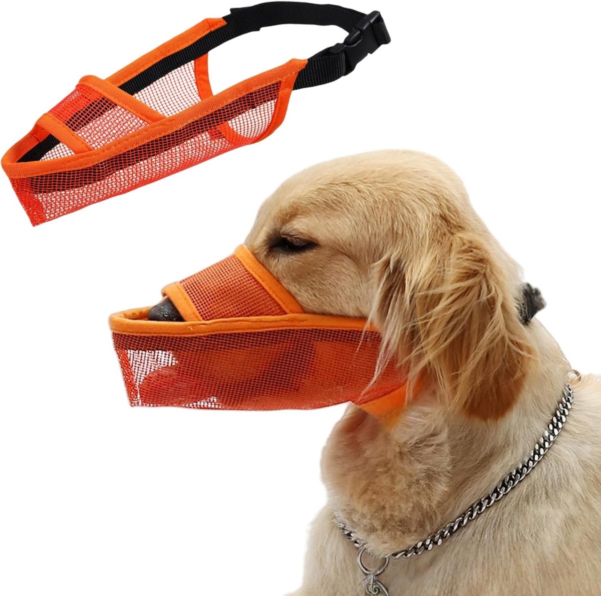 Muilkorf voor honden, zachte mesh-muilkorf voor kleine, nylon mesh, middelgrote en grote honden, voor het opvangen van bijten, likken en kauwen, maakt hijgen en drinken mogelijk