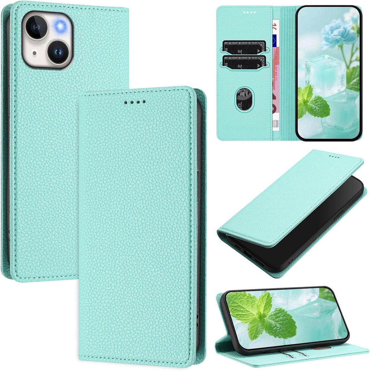 Flip-Hoesjes met RFID-Beschermhoes, PU-lederen Portemonnee Telefoonhoes voor iPhone 13 Mini, Groen