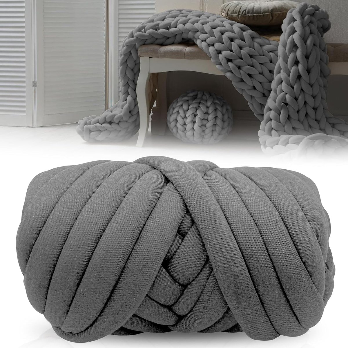 500 g volumineuze armbreiwol, dikke wol, volumineus handbreigaren, gehaakte wol, grof garen, roving garen voor handbreien, haken voor dekens, huisdiernesten, doe-het-zelf kunsthandwerk (grijs)