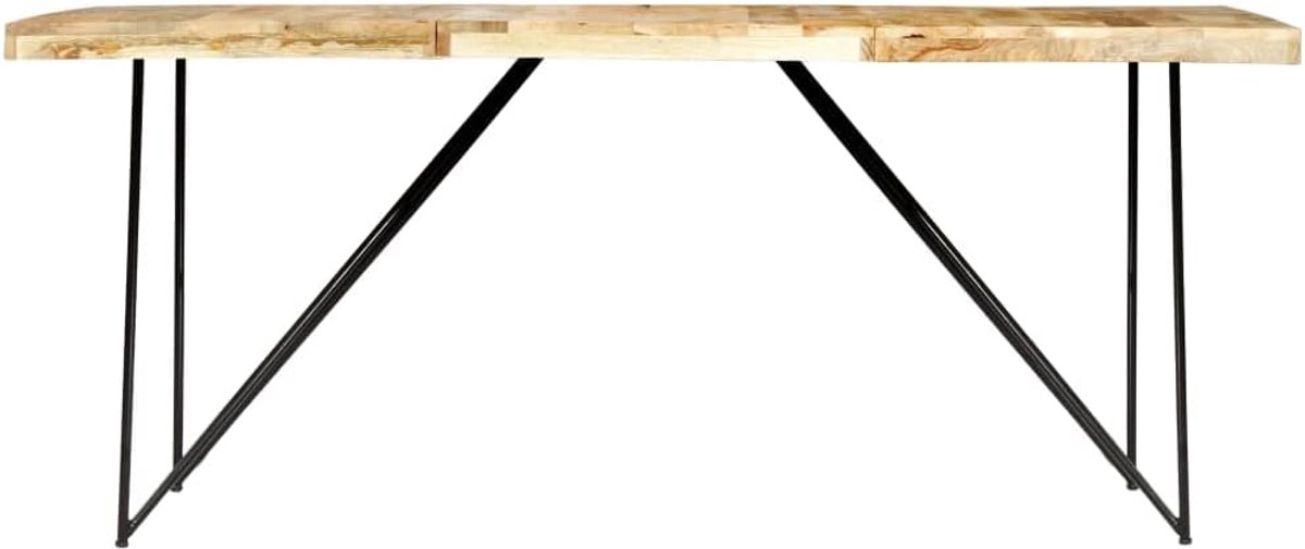 Eettafel van massief mangohout, 180 x 90 x 76 cm, met stalen poten voor robuuste retrostijl, eenvoudige montage, unieke natuurlijke nerf.