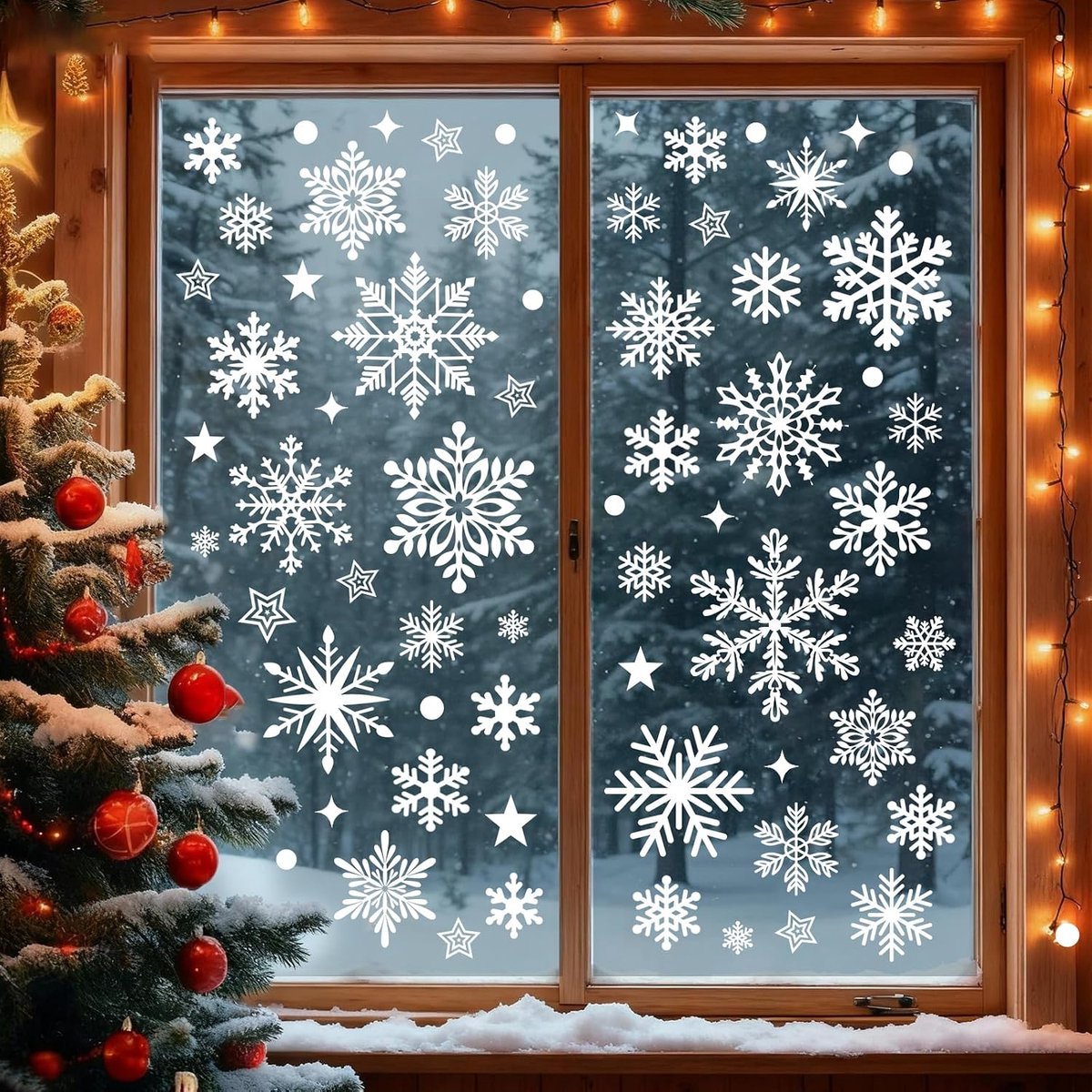 160 stuks opbergstickers, Kerstmis, ramen, sneeuwvlok, groot