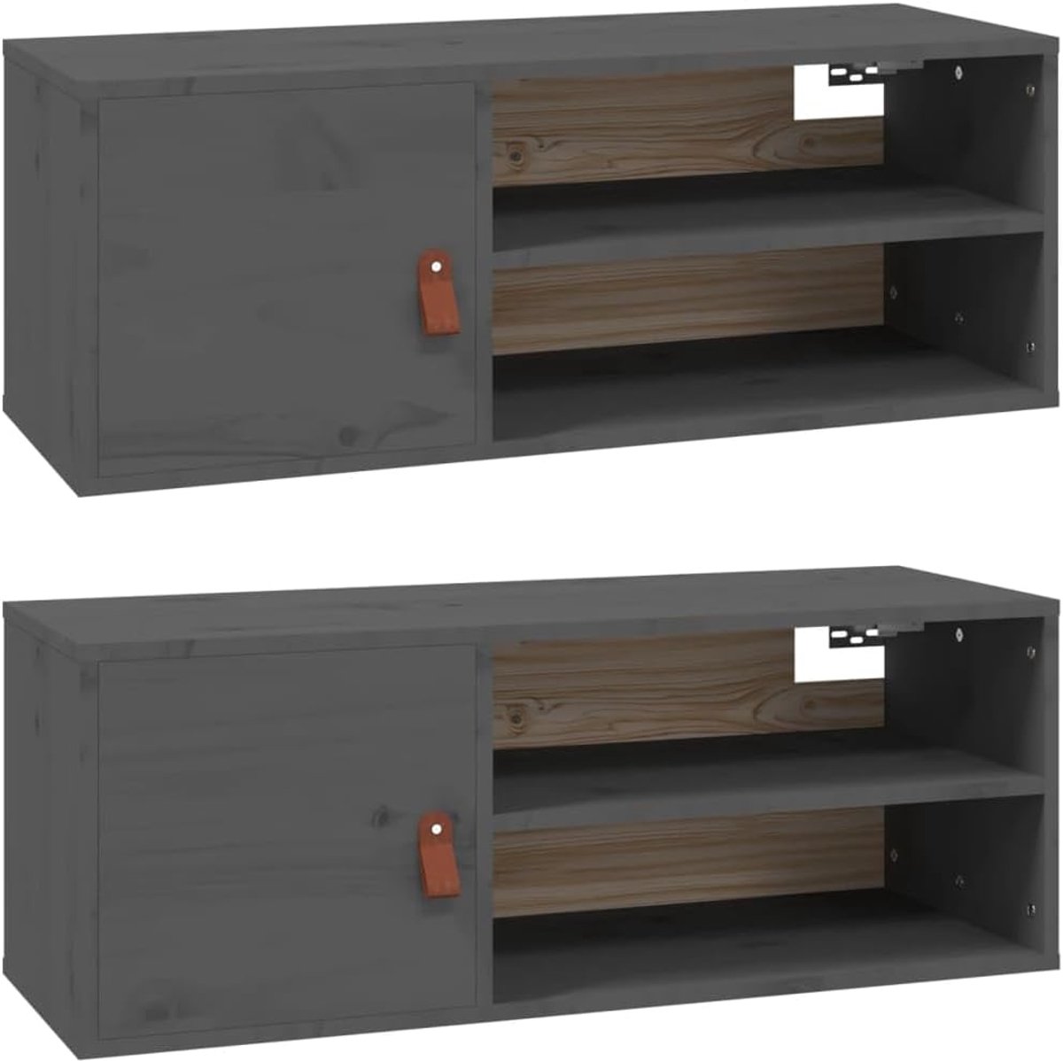 Boekenkast, boekenkast, muur, keukenrek, wand, zwevend rek, wandkasten, 2 stuks, grijs, 80 x 30 x 30 cm, massief hout grenen, voor woonkamer, keuken, slaapkamer, kantoor