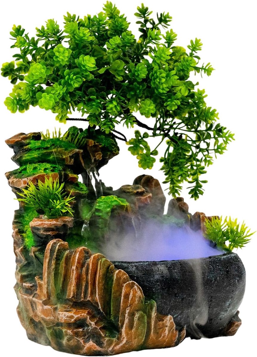 Dronnen Tuin Tafel Kamer Fontein Schalen Rotstuinen Water Bomen Lamp Kamerfontein Waterspel Tuin Fontein 220V Tafelfontein met Een Stille Dompelpomp Bruin Groen