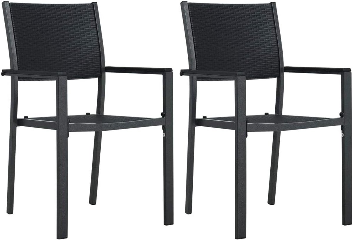 2 stuks, zwart, kunststof, rotanlook, terrasstoel, terrasstoel, vrijetijdsstoel, balkonstoel, terrasstoel, terrasstoel, terrasstoel