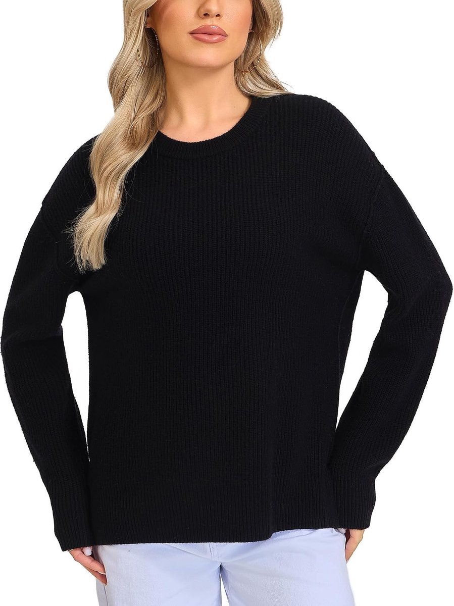 Trui - 100% Merinowol Ronde Hals, Dik Gebreide Oversized Jumper met Blootgestelde Naden en Zijsplit, Wintercomfort
