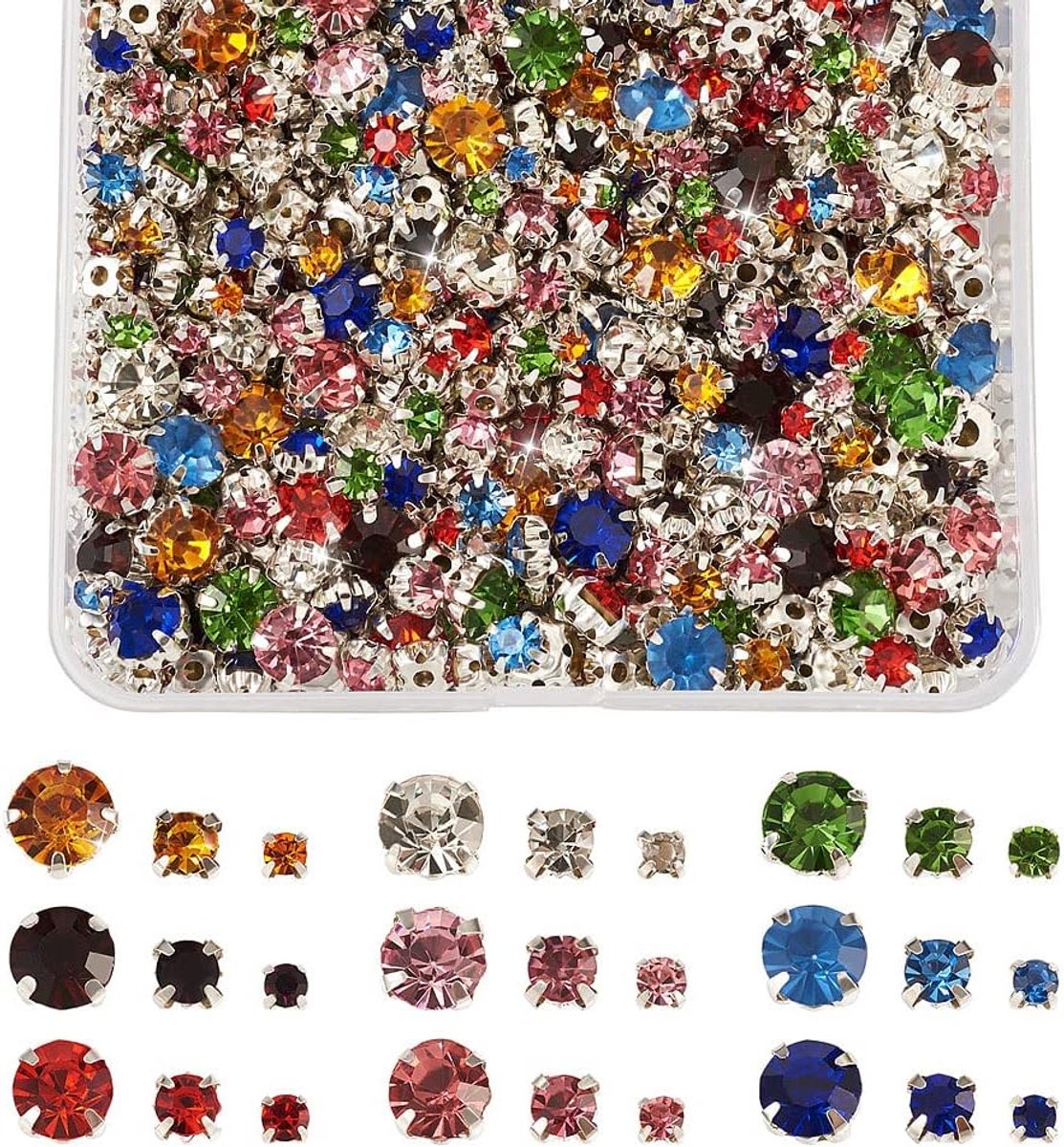 918Pcs Diverse Naaien Op Steentjes Voor Kleding 9 Kleuren Kleine Edelstenen Naaien Klauw Facet Glas Kristallen Voor Kledingstukken Borduurwerk Kostuums Jurk Handschoenen Decor