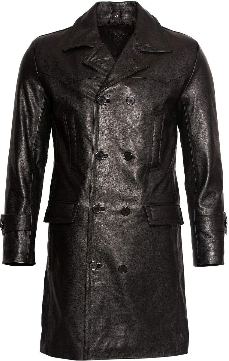 Klassieke zwarte uboat Duitse marine militaire peacoat koeienhuid lederen jas