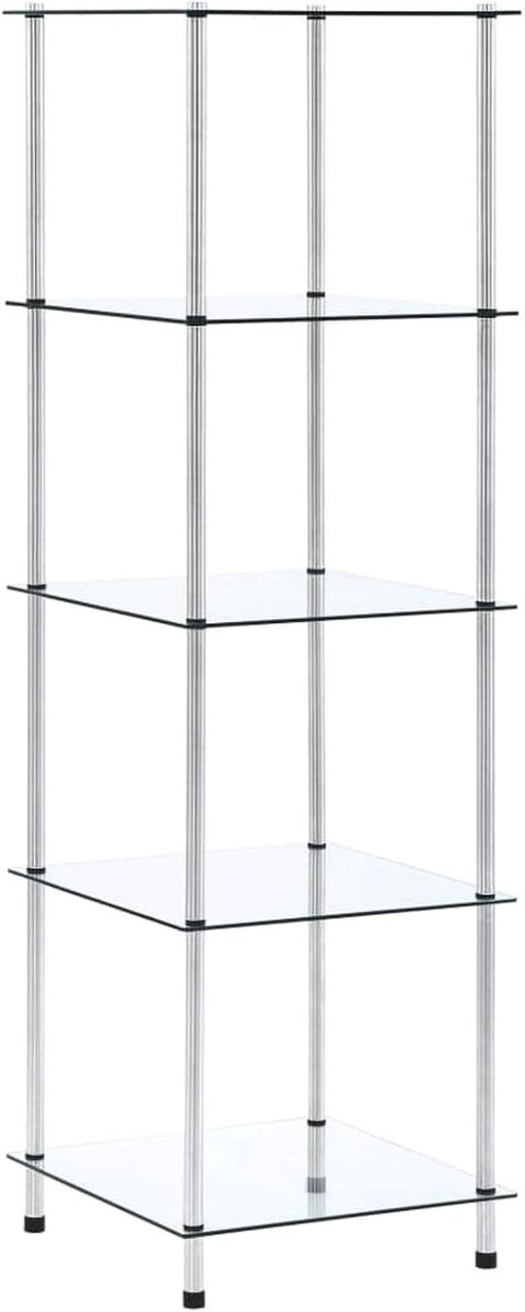 Plank met 5 niveaus, transparant, 5 planken van glas, salontafel voor woonkamer, glas, boekenkast, salontafel met 5 planken van glas, lage tafels voor de woonkamer, 40 x 40 x 130 cm, gehard glas