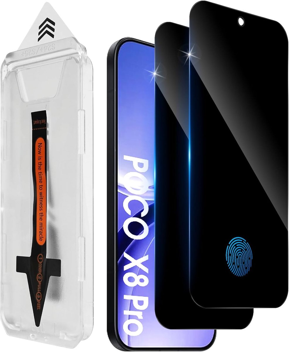 Beschermfolie voor Xiaomi Poco X8 Pro voor pantserglas, 2 stuks, [auto-installatie], anti-spyfolie, privacyfolie, extreem krasbestendig 9H, anti-vingerafdrukfolie