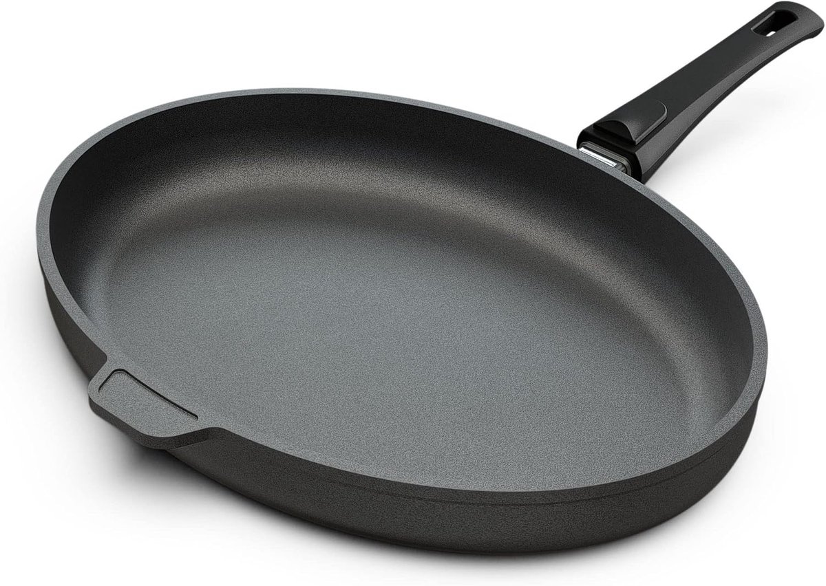 Vispan, ovaal, 39 x 29 cm, inductie, snijpan inductie, made in Germany, stoofpan, serveerpan dankzij afneembare handgreep, grote pan voor alle warmtebronnen, ovenvast tot 280 graden